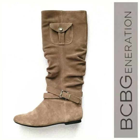 BCBG Slouchy Siede Boots with Cargo Pockets in Tan Size 6 - Picture 1 of 14